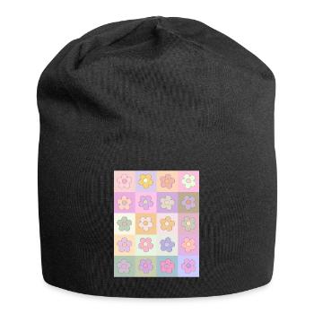 Danish Pastel Aesthetic Retro Flower Pattern - Jersey Beanie - black - Front
