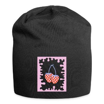Dänische Pastell-Ästhetik Erdbeer kariert - Jersey-Beanie - Schwarz - Vorne
