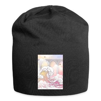 Angelcore Aesthetic Big Wave off Kanagawa Angel - Jersey Beanie - black - Front