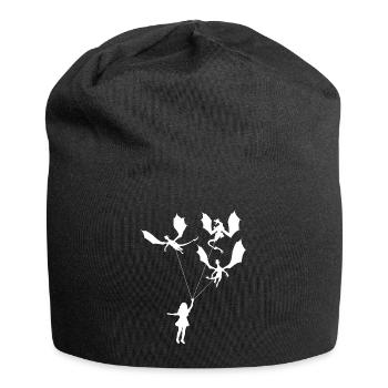 Funny Trendy Little Girl With Dragon - Jersey Beanie - black - Front