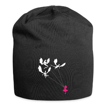 Funny Trendy Little Girl With Dragon - Jersey Beanie - black - Front