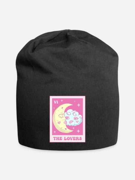 Coquette Aesthetic Pink Tarot Card The Lovers - Jersey-Beanie - Schwarz
