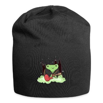 Downtown Girl Aesthetic Kawaii Frog Coquette - Jersey Beanie - black - Front