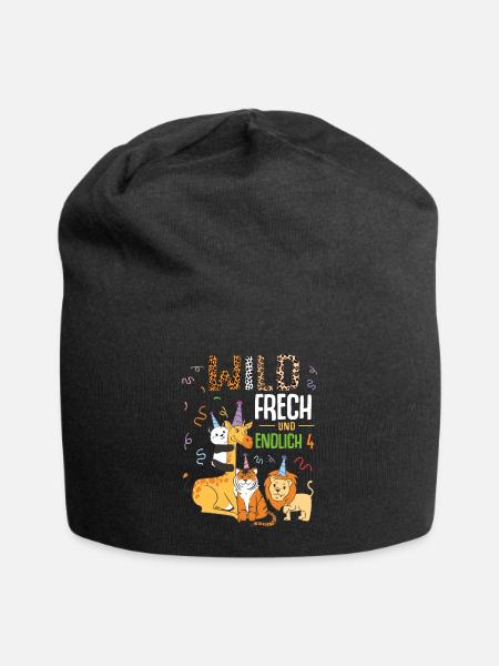 Wild Frech und Endlich 4 Jahre, 4. Geburtstag - Jersey-Beanie - Schwarz