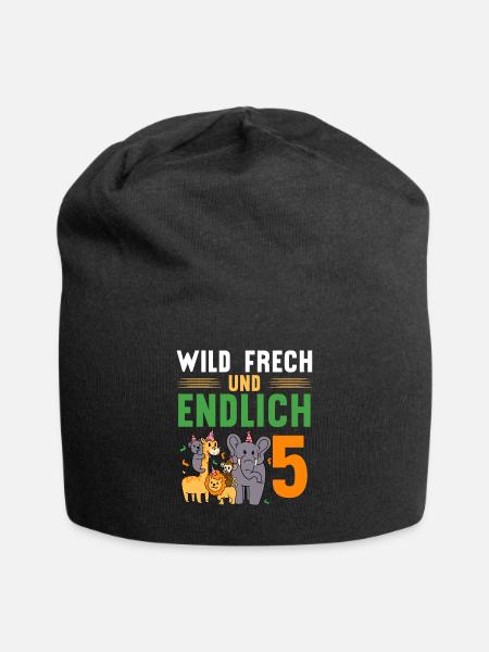Wild Frech und Endlich 5 Jahre, 5. Geburtstag - Jersey-Beanie - Schwarz