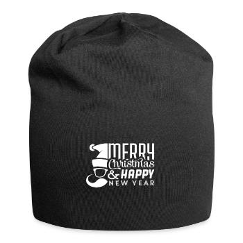 Frohe Weihnachten und einen guten Rutsch ins neue Jahr - Jersey-Beanie - Schwarz - Vorne