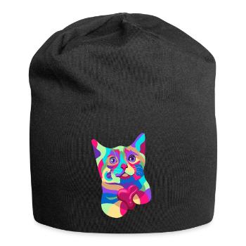 Katze Herz Aquarell Kunst - Jersey-Beanie - Schwarz - Vorne