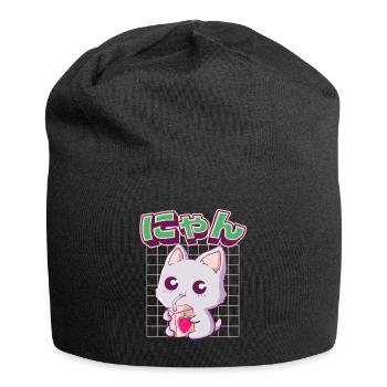 Kawaii Cat Japanese Strawberry Milk - Jersey Beanie - black - Front