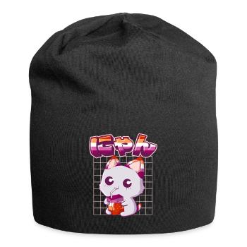 Lesbian Pride Gay Kawaii Cat Fraise - Bonnet en jersey - noir - Devant