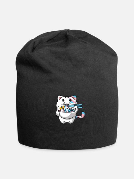 Transgender Pride Kawaii Cat Ramen Noodles Trans - Bonnet en jersey - noir