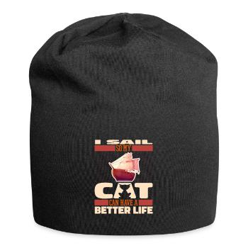 Sailing Sailor Sailboat Cat - Jersey Beanie - black - Front