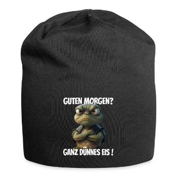 Guten Morgen? Ganz dünnes Eis! Lustige Schildkröte - Jersey-Beanie - Schwarz - Vorne
