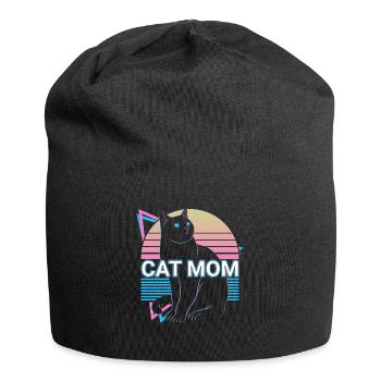 Katzenmama Retro - Jersey-Beanie - Schwarz - Vorne