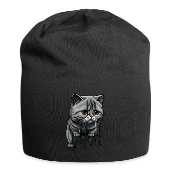 Colored drops and cute cat - Jersey Beanie - black - Front
