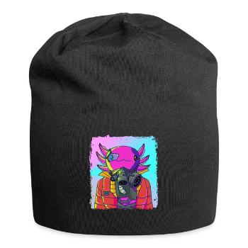 Cyber Vaporwave Aesthetics Futuristic Axolotl - Jersey Beanie - black - Front