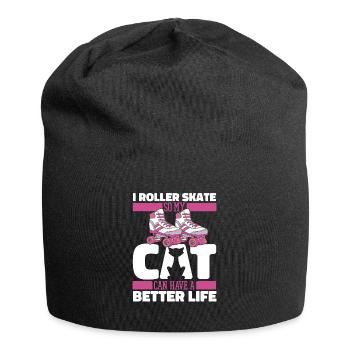 Roller skates Roller skating cat - Jersey Beanie - black - Front