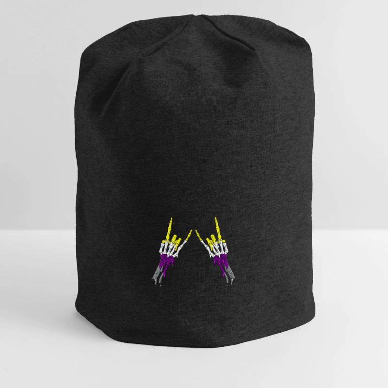 Non Binary Pride Flag Devil Horn Skeleton Subtle Jersey-Beanie