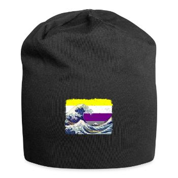 Drapeau de la fierté non binaire Grande vague au large de Kanagawa - Bonnet en jersey - noir - Devant