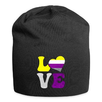 Non-binary pride flag LOVE heart LGBTQ - Jersey Beanie - black - Front