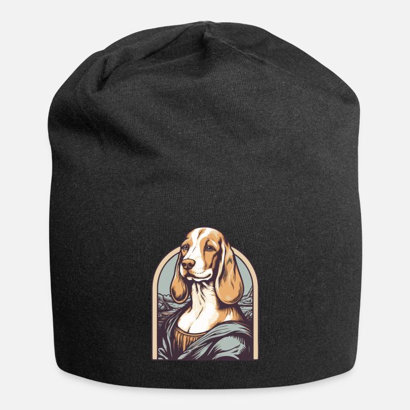 Lisa Gemälde Parody mit einem Beagle Hund - Jersey-Beanie - Schwarz