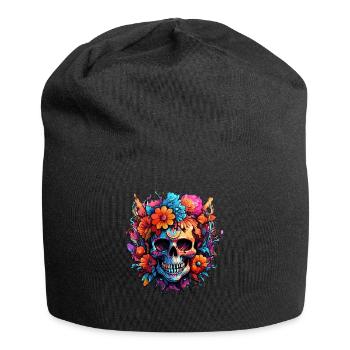 Blumenstrauß Zucker Schädel Totenkopf - Jersey-Beanie - Schwarz - Vorne