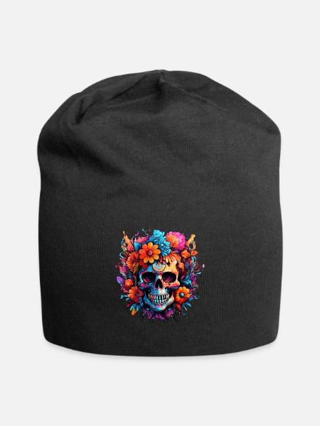 Blumenstrauß Zucker Schädel Totenkopf - Jersey-Beanie - Schwarz