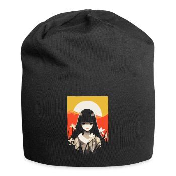 Japanische Sonne Anime Mädchen Berge Geisha - Jersey-Beanie - Schwarz - Vorne