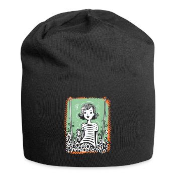 Künstlerische Kritzelei: Mutter und Kind - Jersey-Beanie - Schwarz - Vorne