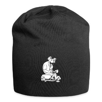 Motorroller Hund - Jersey-Beanie - Schwarz - Vorne