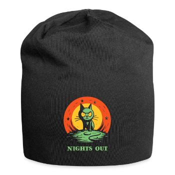Outside at night, a cat - Jersey Beanie - black - Front