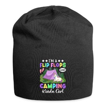 Wohnmobil Camping Mädchen Camperin - Jersey-Beanie - Schwarz - Vorne