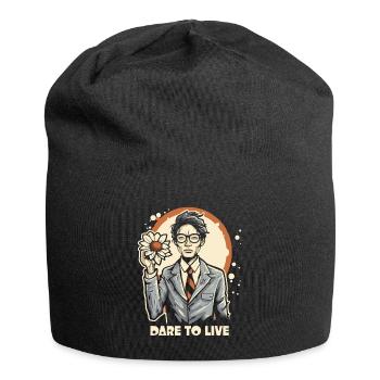 asiatischer japanischer Mann mit Blume und Liebe - Jersey-Beanie - Schwarz - Vorne