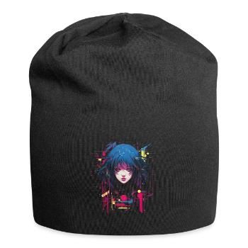 Goth Anime Mädchen Glitch Art Grunge - Jersey-Beanie - Schwarz - Vorne