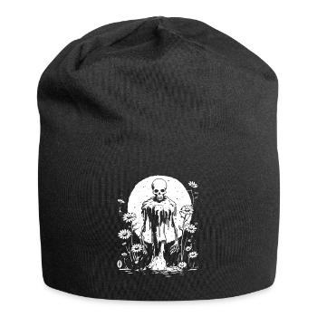 Grusel Skelett mit Sonnenblumen - Jersey-Beanie - Schwarz - Vorne