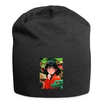 Anime Mädchen und Schlangen - Jersey-Beanie - Schwarz - Vorne