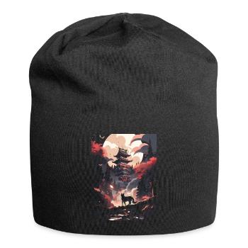 Japanese Wolf Wolves Manga Tokyo Cherry Blossoms - Jersey Beanie - black - Front