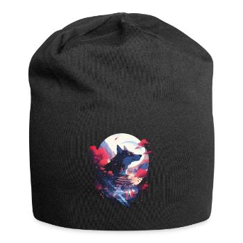 Japanese Wolf Wolves Manga Tokyo Cherry Blossoms - Jersey Beanie - black - Front
