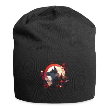 Japanese Wolf Wolves Manga Tokyo Cherry Blossoms - Jersey Beanie - black - Front