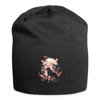 Japanese Wolf Wolves Manga Tokyo Cherry Blossoms - Jersey Beanie - black - Front