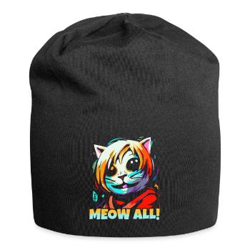 Miau Alle! Lustige bunte Katze - Jersey-Beanie - Schwarz - Vorne