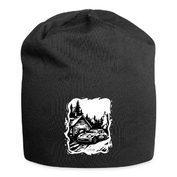 Haus oder Hütte im Wald mit Auto - Jersey-Beanie - Schwarz - Vorne
