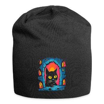 A work of art: Cartoon of a cat in a dungeon - Jersey Beanie - black - Front