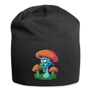 Champignon avec moustache, cueillette de champignons dans la forêt - Bonnet en jersey - noir - Devant