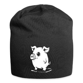 Niedliches Cartoon Schwein - Jersey-Beanie - Schwarz - Vorne