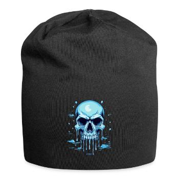 Ein blauer schmelzender Totenkopf - Jersey-Beanie - Schwarz - Vorne