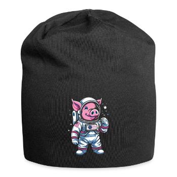 Kleines Schweinchen: Astronaut Schwein - Jersey-Beanie - Schwarz - Vorne