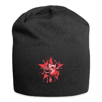 Sarkasmus,Linkes sozialistisches Schwein mit Stern - Jersey-Beanie - Schwarz - Vorne