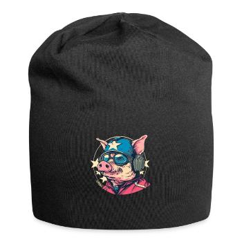 Cochon de dessin animé pilote cool et résistant - Bonnet en jersey - noir - Devant