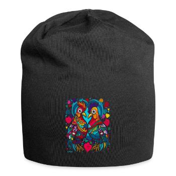 Des poules dans un monde coloré et fantaisiste d’amour - Bonnet en jersey - noir - Devant
