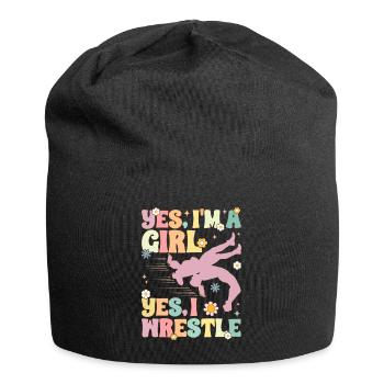 Groovy Wrestling Girl Weibliche Ringerin - Jersey-Beanie - Schwarz - Vorne